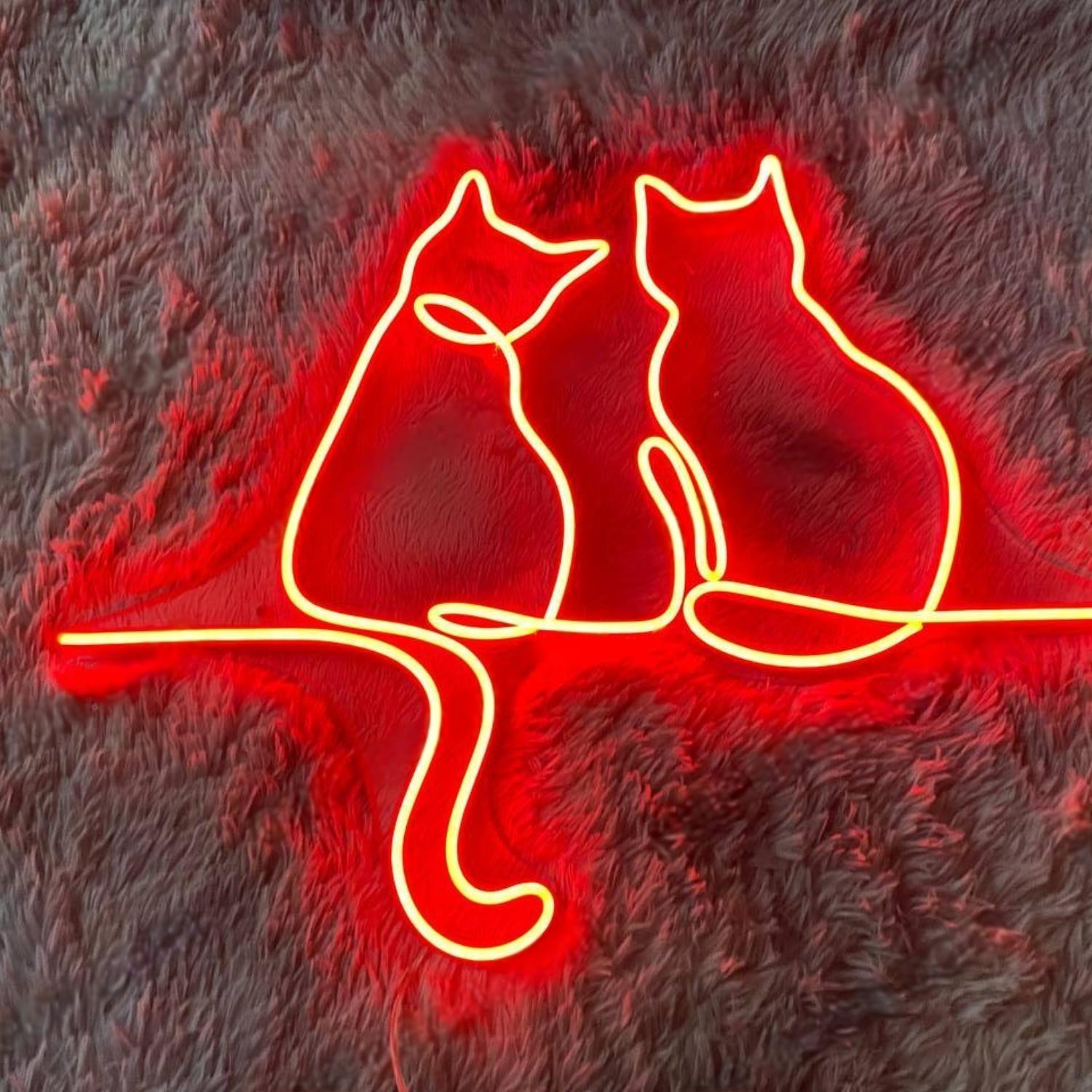 Pink Back-To-Back Cats Led Neon Sign For Home Pet Cafe Decor | Shineneon