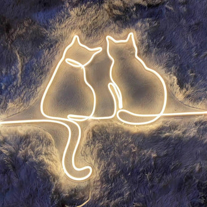 Pink Back-To-Back Cats Led Neon Sign For Home Pet Cafe Decor | Shineneon