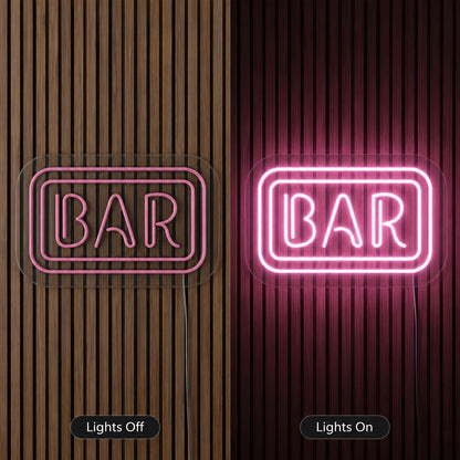 Pink Bar Neon Sign LED Neon Sign day and night comparison