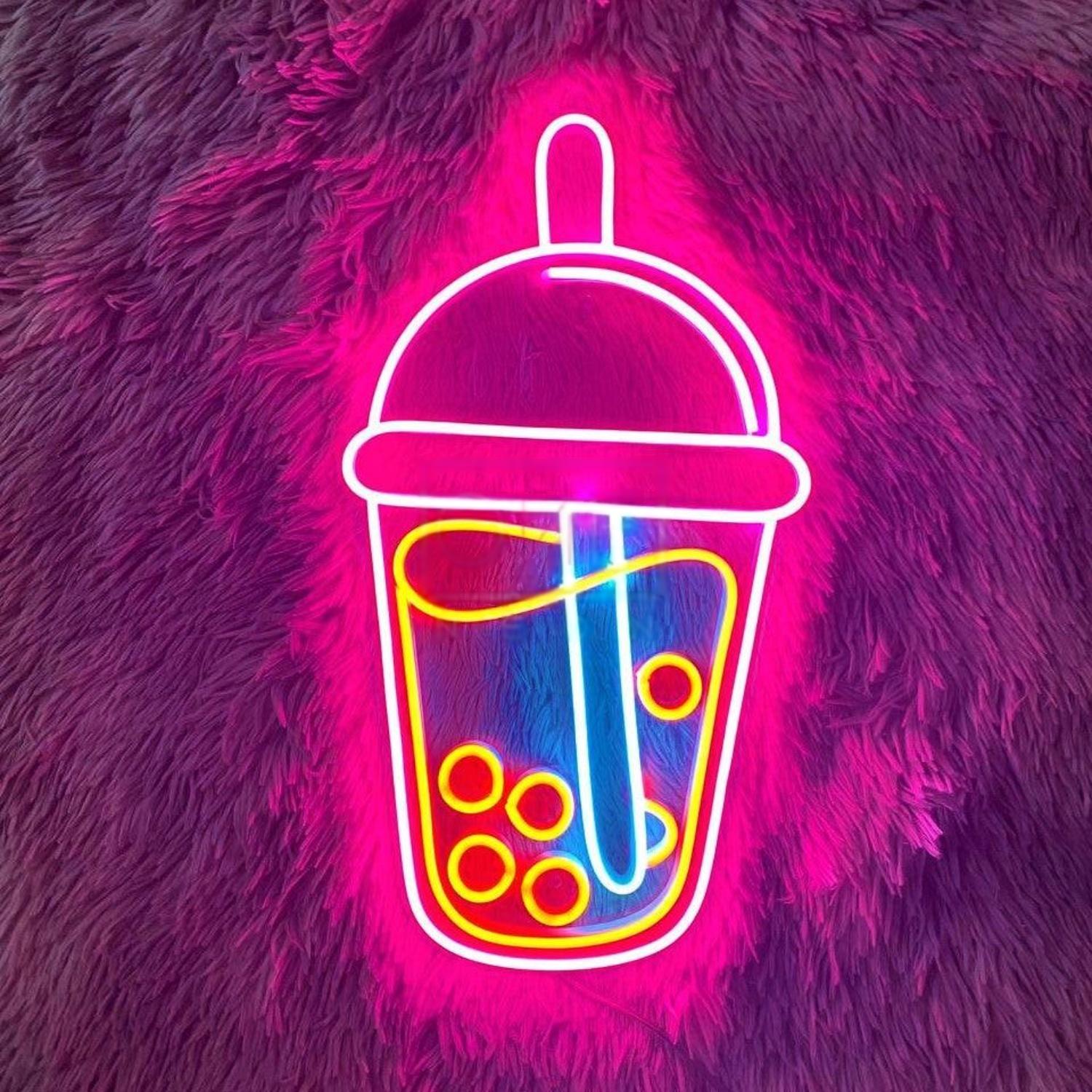 Pink Blue Boba Tea Led Neon Sign For Cafe Home Decor | Shineneon