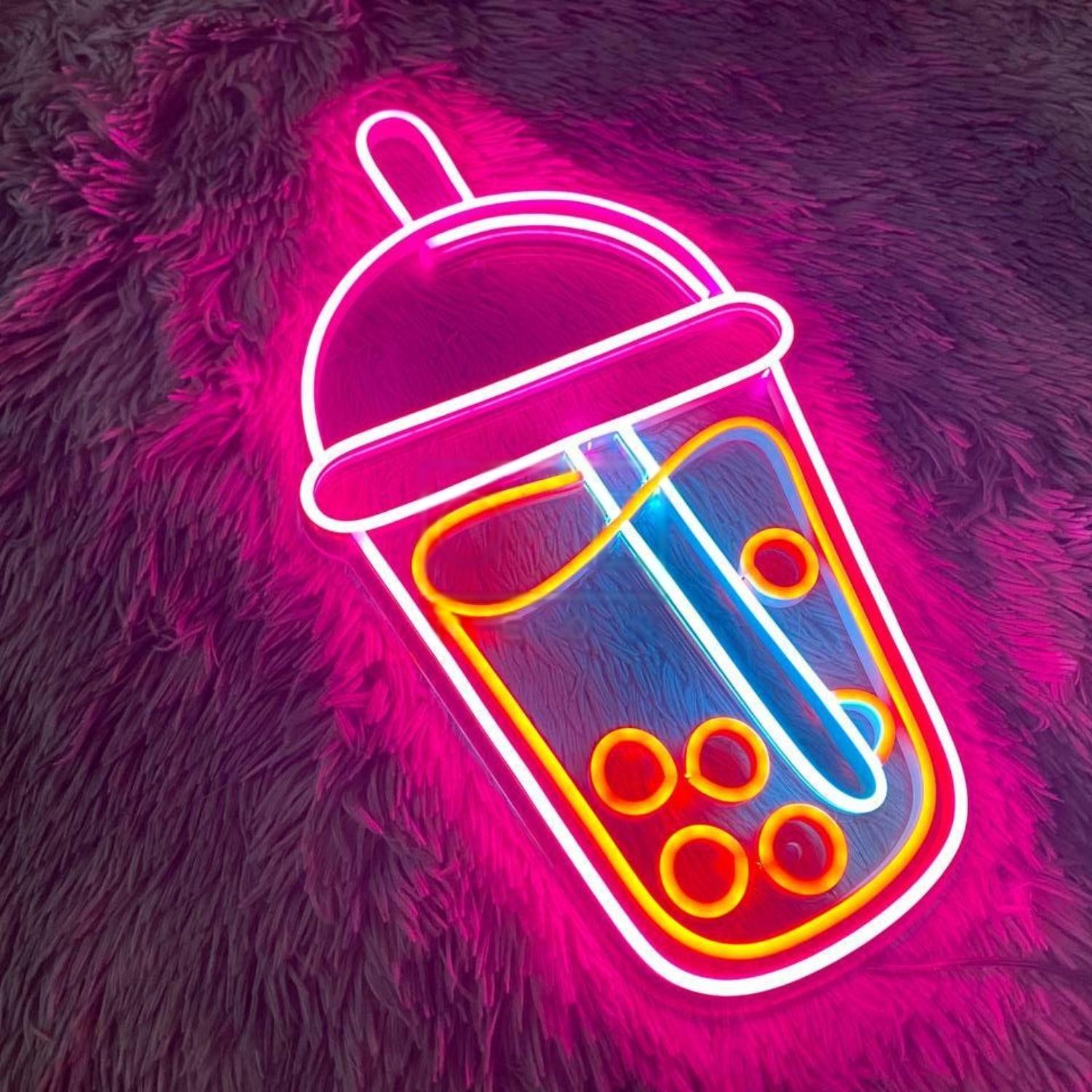 Pink Blue Boba Tea Led Neon Sign For Cafe Home Decor | Shineneon