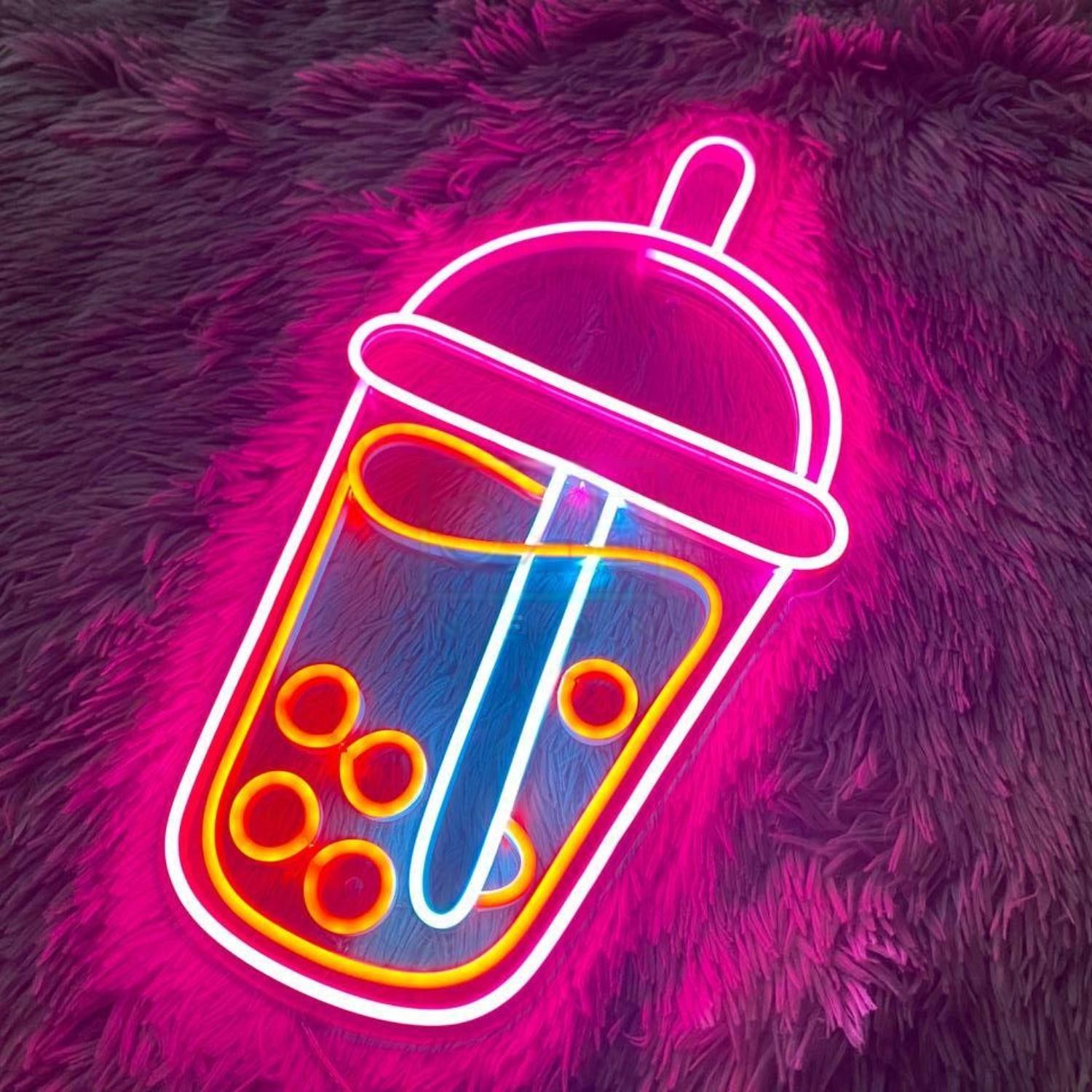 Pink Blue Boba Tea Led Neon Sign For Cafe Home Decor | Shineneon