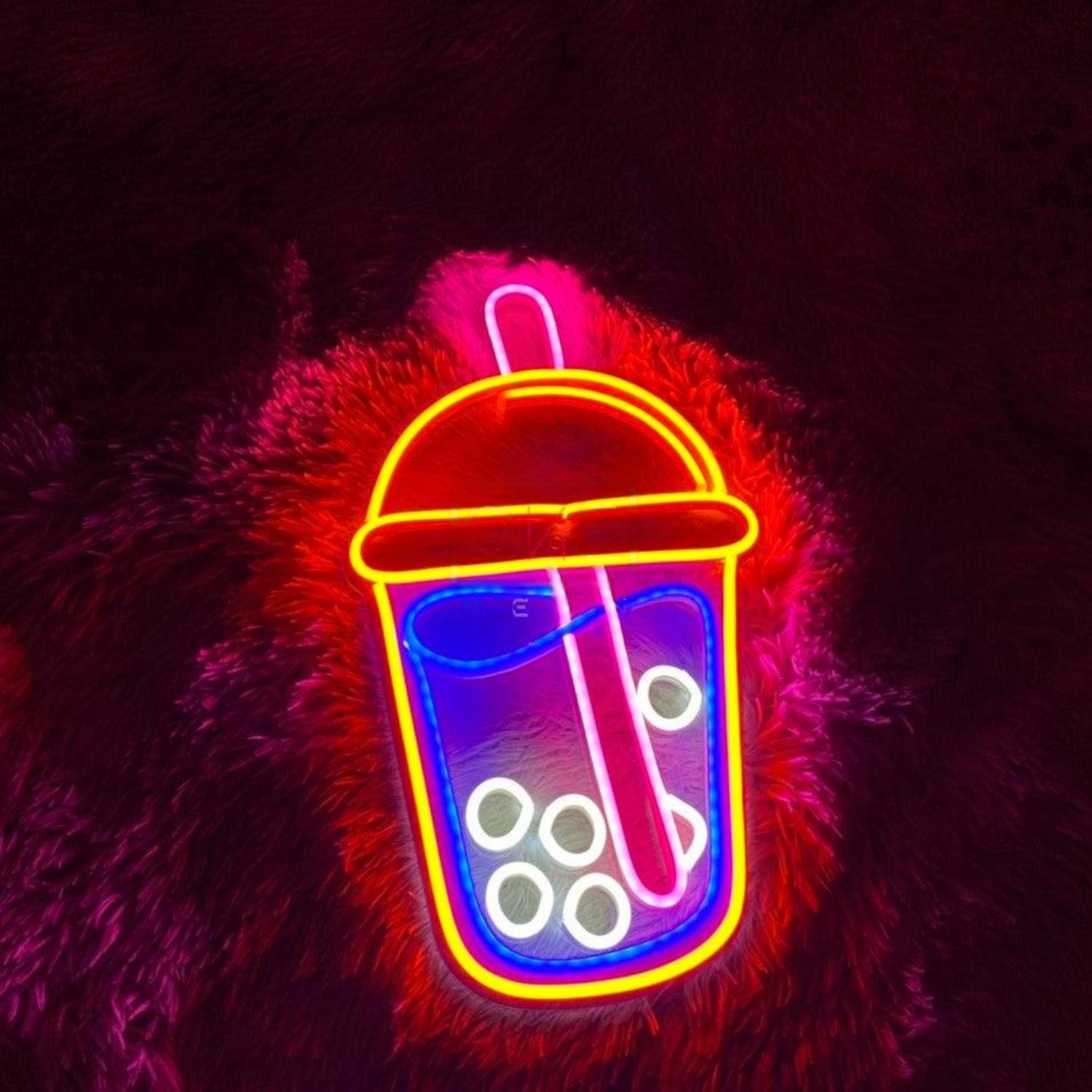 Pink Blue Boba Tea Led Neon Sign For Cafe Home Decor | Shineneon