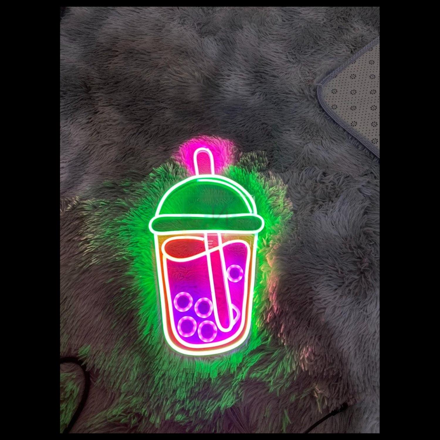 Pink Blue Boba Tea Led Neon Sign For Cafe Home Decor | Shineneon