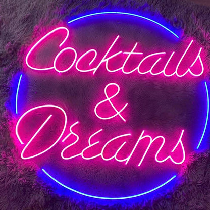 Pink Blue Curved Cocktails Dreams Led Neon Sign For Bar Cafe Decor | Shineneon