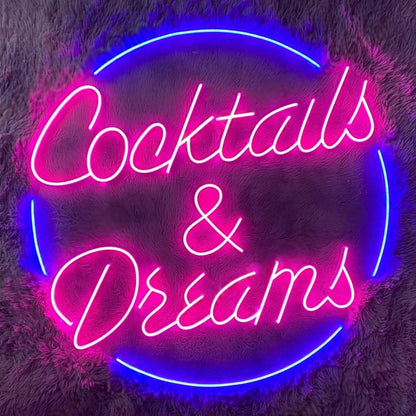 Pink Blue Curved Cocktails Dreams Led Neon Sign For Bar Cafe Decor | Shineneon