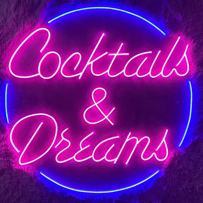 Pink Blue Curved Cocktails Dreams Led Neon Sign For Bar Cafe Decor | Shineneon