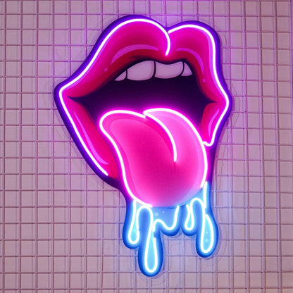 Pink Blue Lips Dripping Uv Printed Led Neon Sign For Trendy Shop Decor | Shineneon