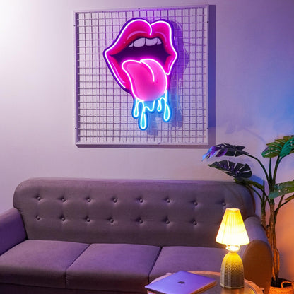 Pink Blue Lips Dripping Uv Printed Led Neon Sign For Trendy Shop Decor | Shineneon