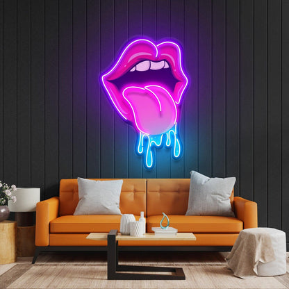 Pink Blue Lips Dripping Uv Printed Led Neon Sign For Trendy Shop Decor | Shineneon