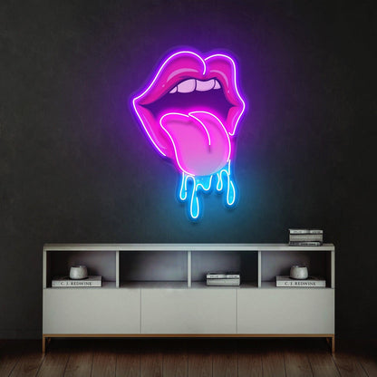 Pink Blue Lips Dripping Uv Printed Led Neon Sign For Trendy Shop Decor | Shineneon