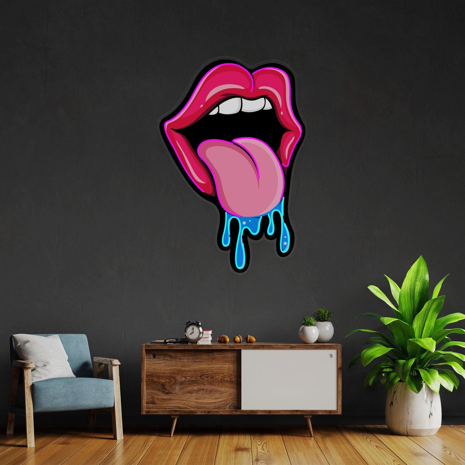 Pink Blue Lips Dripping Uv Printed Led Neon Sign For Trendy Shop Decor | Shineneon