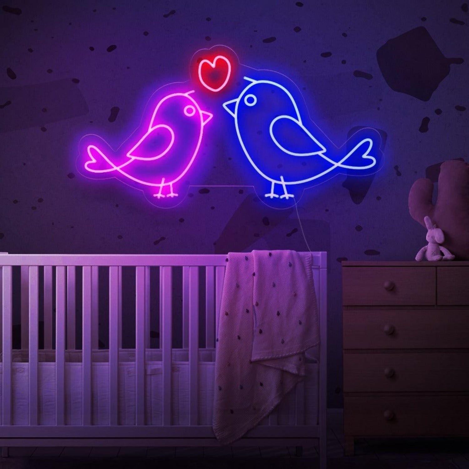 Pink Blue Lovebirds With Red Heart Led Neon Sign For Kids Room Nursery Wall Art | Shineneon