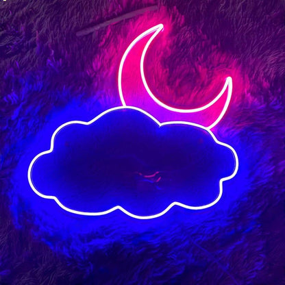 Pink Blue Moon And Cloud Led Neon Sign For Room Decor | Shineneon