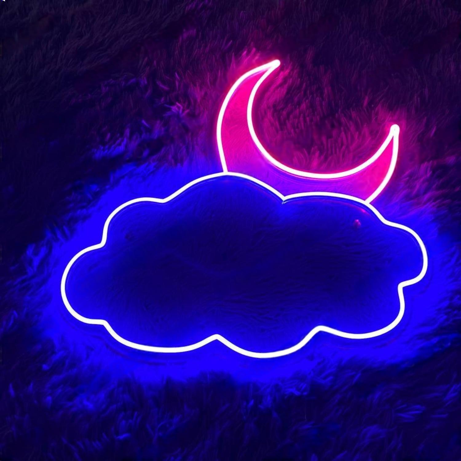 Pink Blue Moon And Cloud Led Neon Sign For Room Decor | Shineneon