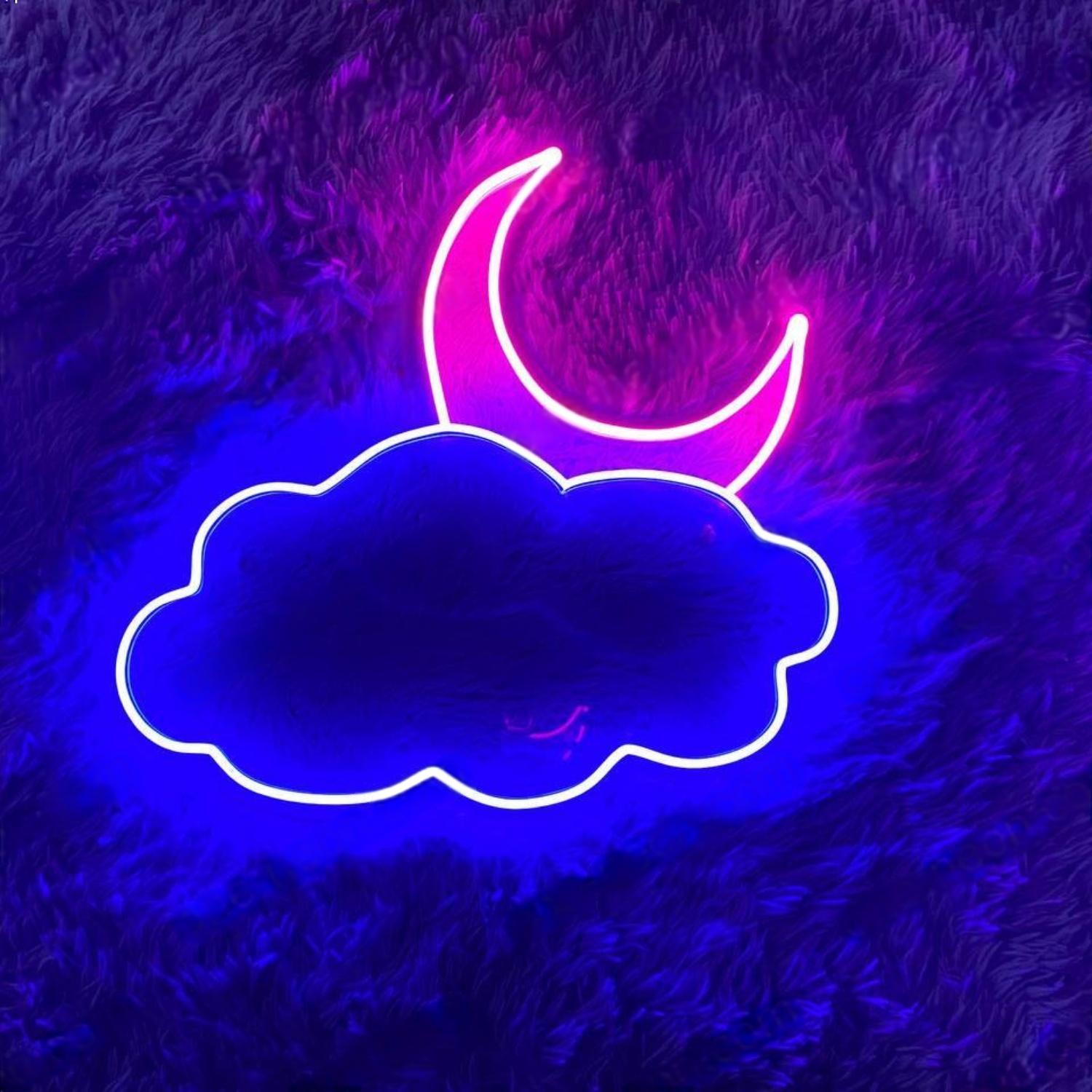 Pink Blue Moon And Cloud Led Neon Sign For Room Decor | Shineneon