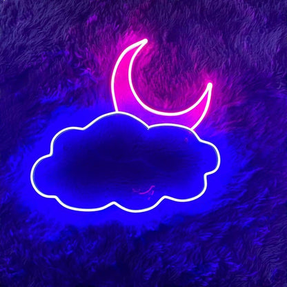 Pink Blue Moon And Cloud Led Neon Sign For Room Decor | Shineneon