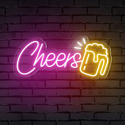Pink Cheers Yellow Beer Mug Led Neon Sign For Bar Restaurant Decor | Shineneon