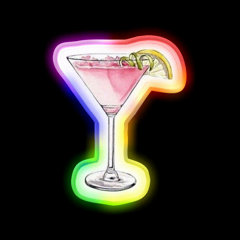 Pink Cocktail With Lemon And Lime Cocktail Bar Decor Led Neon Sign Rgb Color - LED neon sign close-up detail