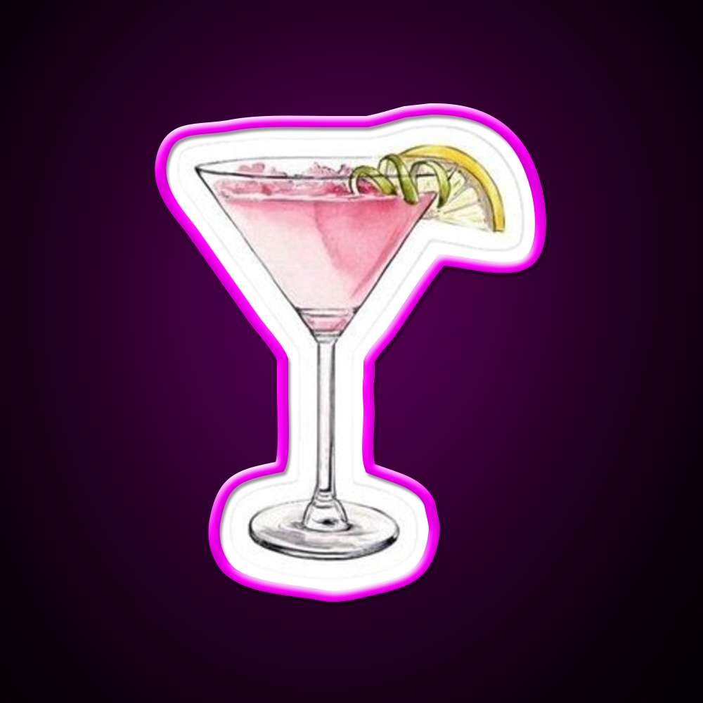Pink Cocktail With Lemon And Lime Cocktail Bar Decor Led Neon Sign Rgb Color - Neon sign mounted on wall in room