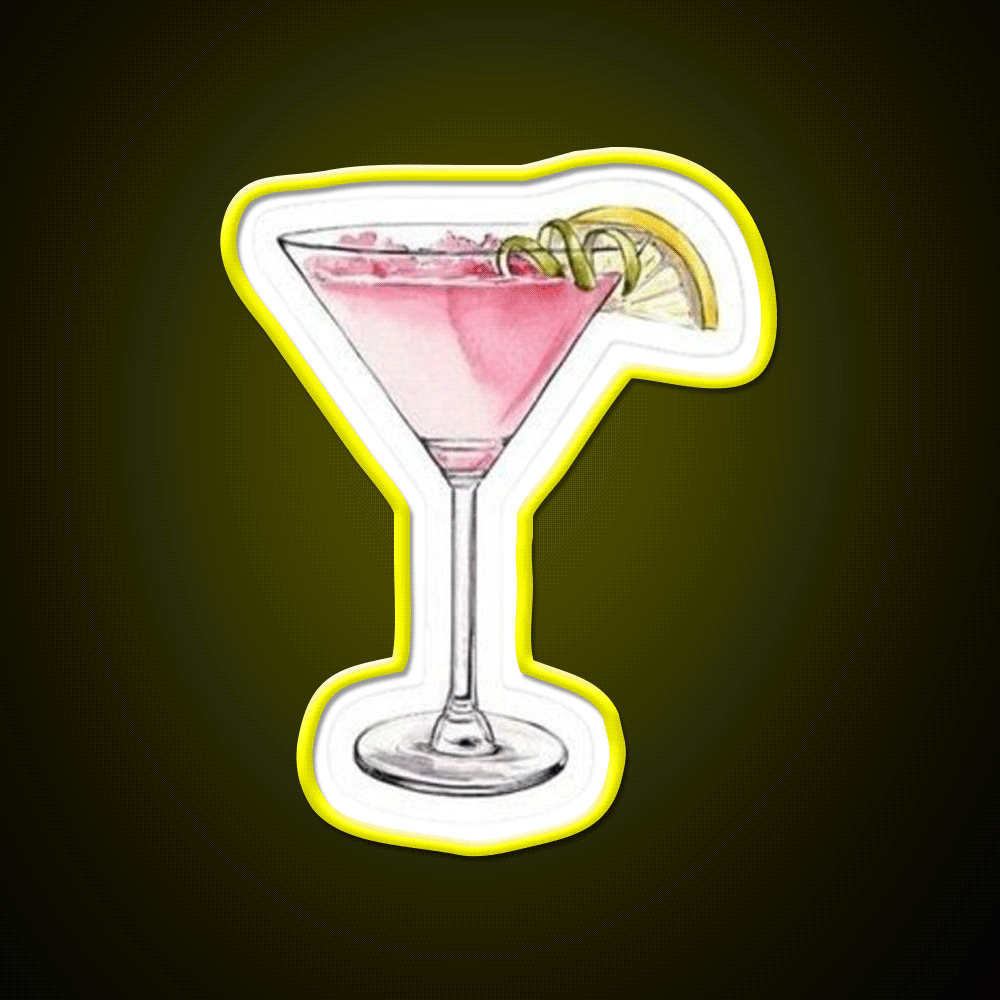 Pink Cocktail With Lemon And Lime Cocktail Bar Decor Led Neon Sign Rgb Color - Custom LED neon sign front view