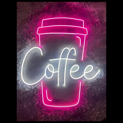 Pink Coffee Cup With White Script Led Neon Sign For Cafe Home Decor | Shineneon