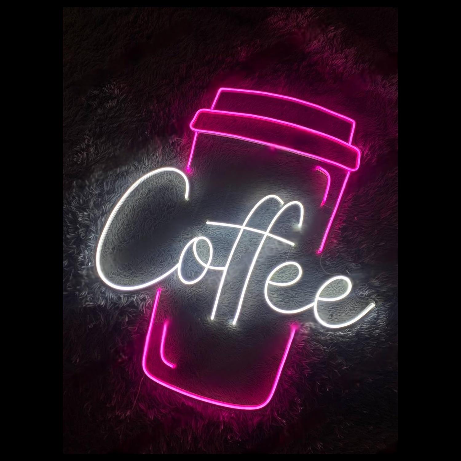Pink Coffee Cup With White Script Led Neon Sign For Cafe Home Decor | Shineneon