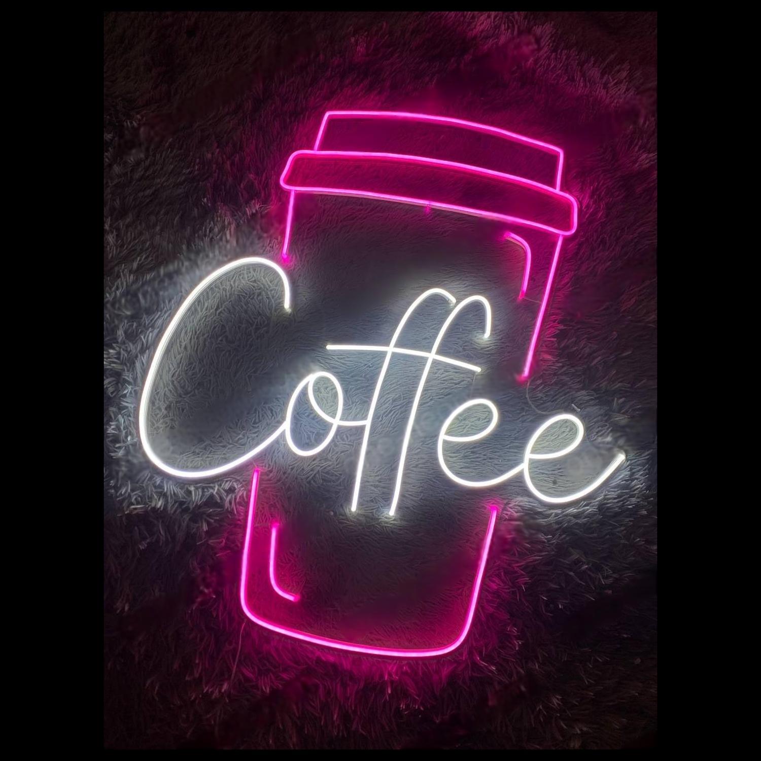 Pink Coffee Cup With White Script Led Neon Sign For Cafe Home Decor | Shineneon