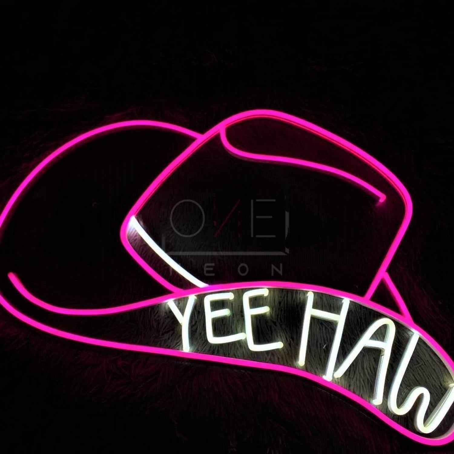 Pink Cowboy Hat Yee Haw Led Neon Sign For Western Bar Decor | Shineneon