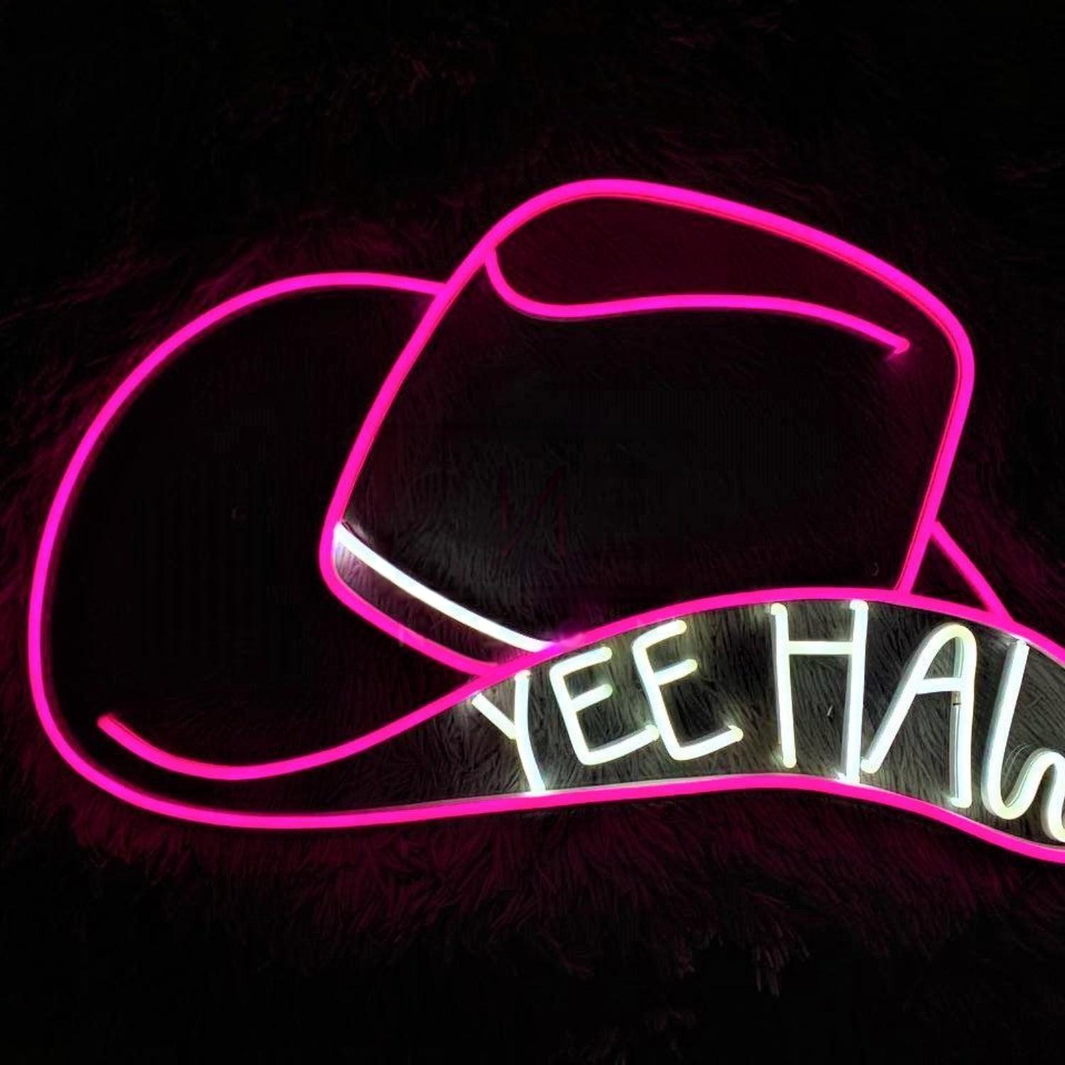 Pink Cowboy Hat Yee Haw Led Neon Sign For Western Bar Decor | Shineneon