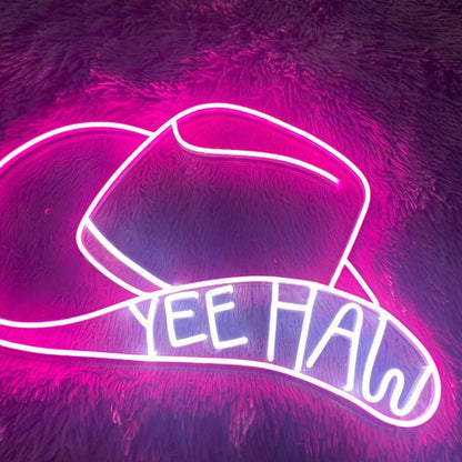 Pink Cowboy Hat Yee Haw Led Neon Sign For Western Bar Decor | Shineneon
