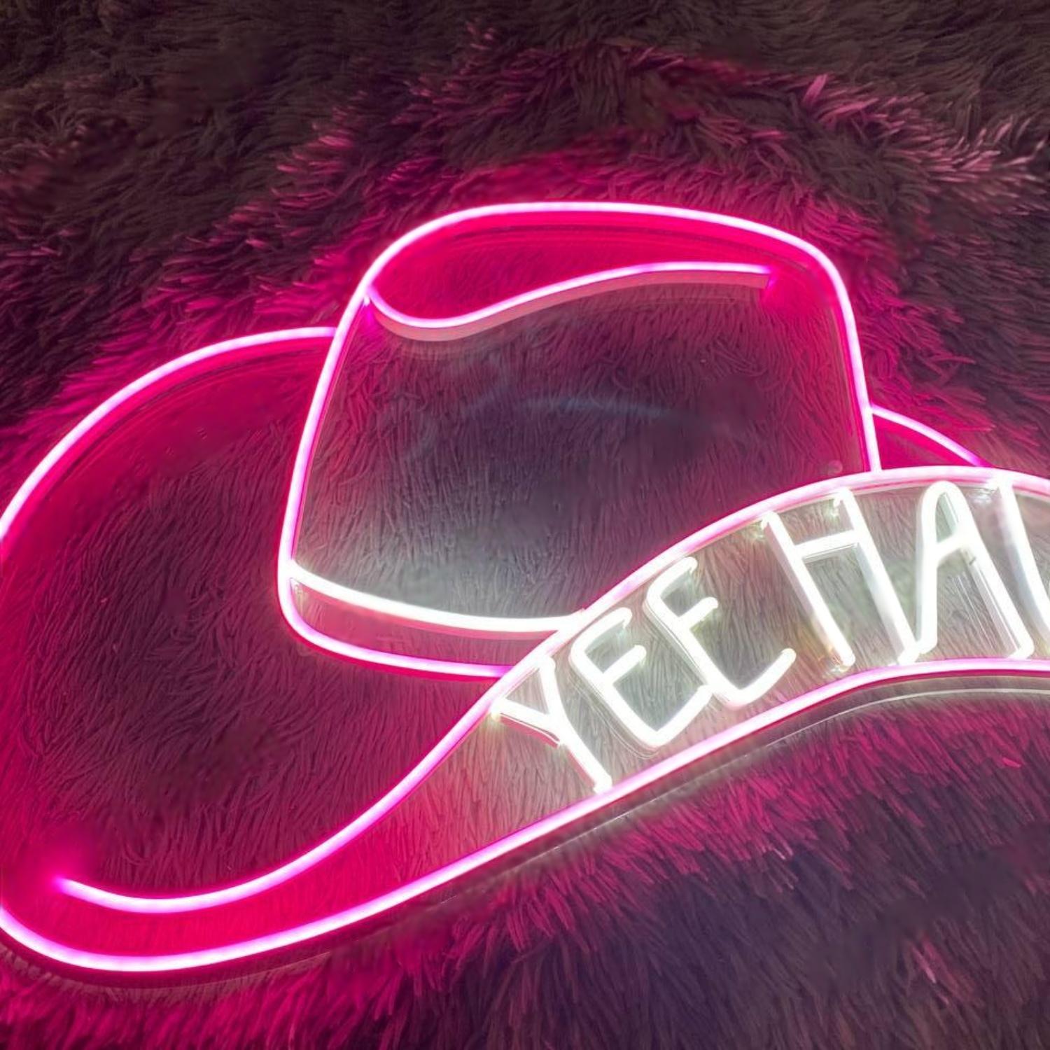 Pink Cowboy Hat Yee Haw Led Neon Sign For Western Bar Decor | Shineneon