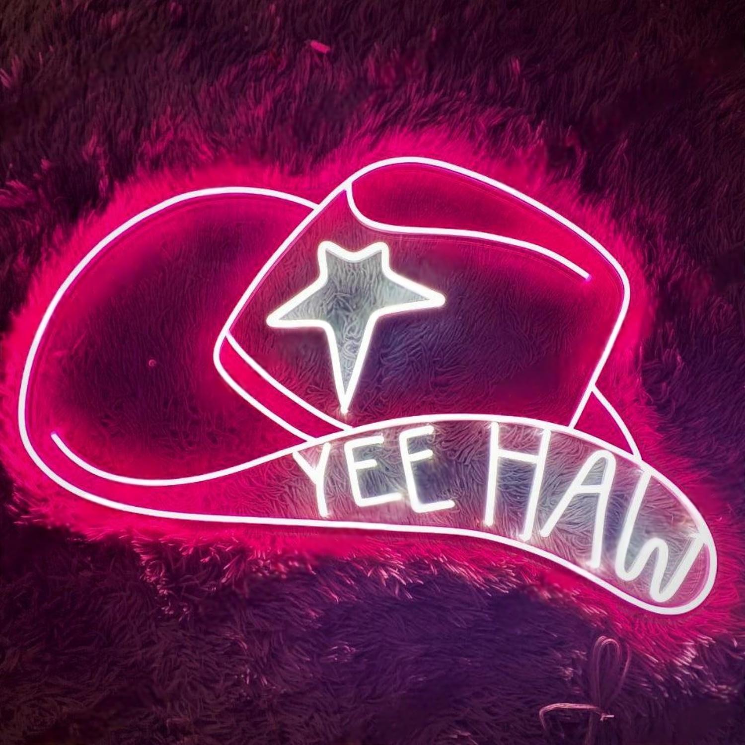 Pink Cowboy Hat Yee Haw Led Neon Sign For Western Bar Decor | Shineneon
