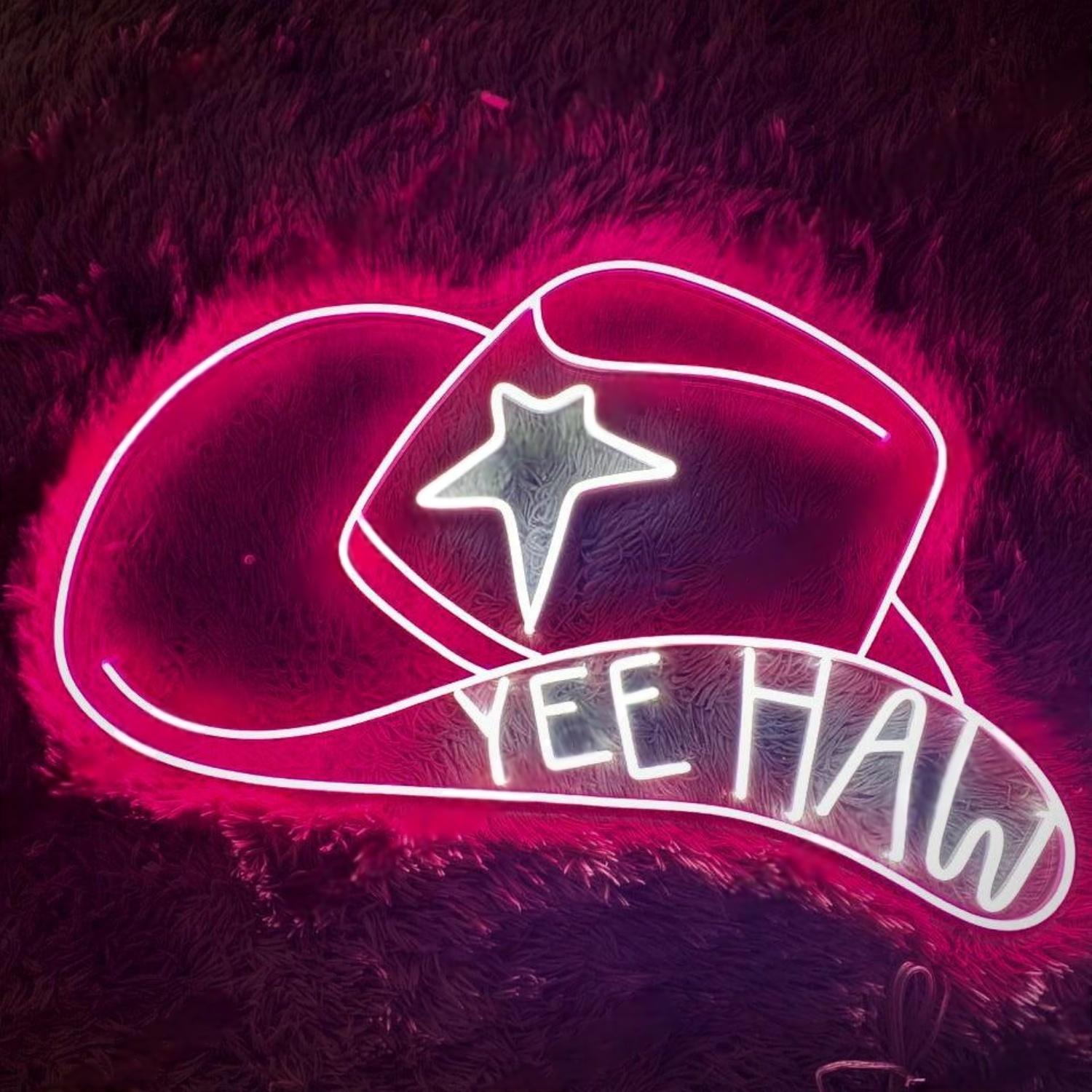Pink Cowboy Hat Yee Haw Led Neon Sign For Western Bar Decor | Shineneon