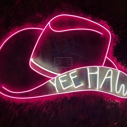 Pink Cowboy Hat Yee Haw Led Neon Sign For Western Bar Decor | Shineneon