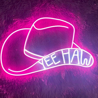 Pink Cowboy Hat Yee Haw Led Neon Sign For Western Bar Decor | Shineneon