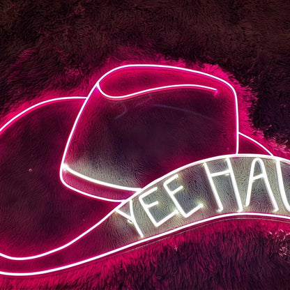 Pink Cowboy Hat Yee Haw Led Neon Sign For Western Bar Decor | Shineneon