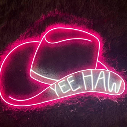 Pink Cowboy Hat Yee Haw Led Neon Sign For Western Bar Decor | Shineneon