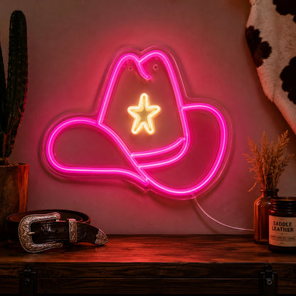 Pink Cowgirl Hat Neon Sign LED Neon Sign high-converting product image