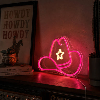 Pink Cowgirl Hat Neon Sign LED Neon Sign real lifestyle scene