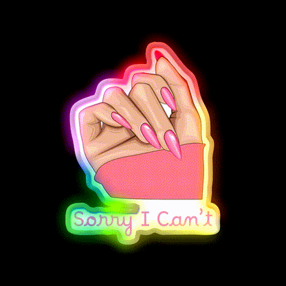Pink Feminist Hand Sorry I Cant Pop Art Nail Salon Led Neon Sign Rgb Color - LED neon sign close-up detail