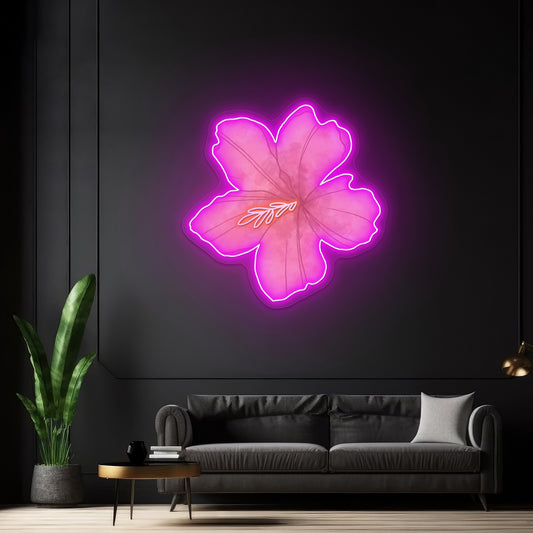 Pink Flower Watercolor Artwork Gym Neon Sign