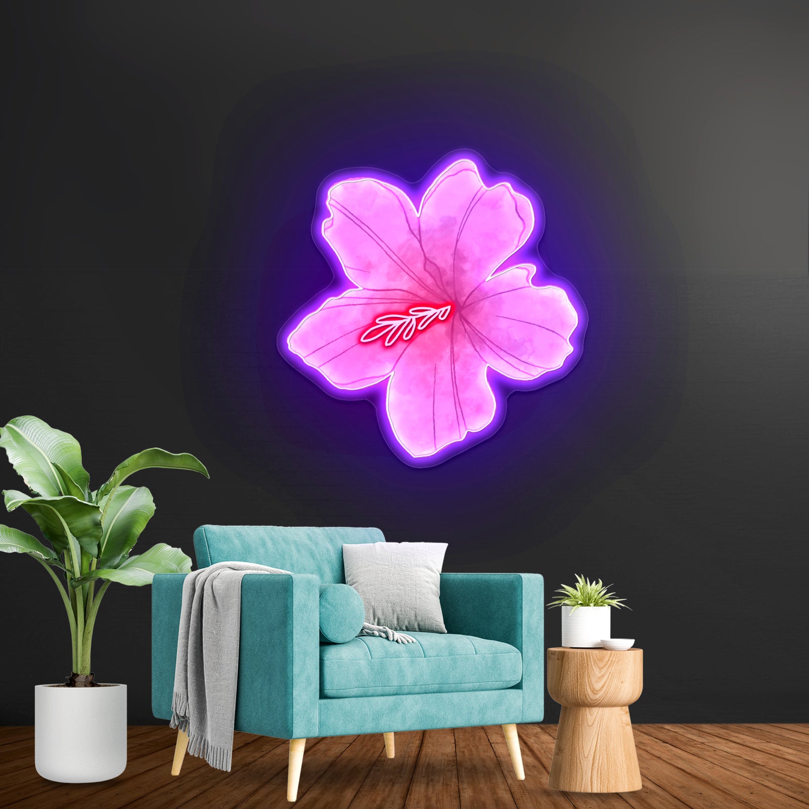 Pink Flower Watercolor Artwork Gym Neon Sign