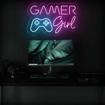 Pink Gamer Girl And Blue Controller Led Neon Sign For Gaming Room Decor | Shineneon