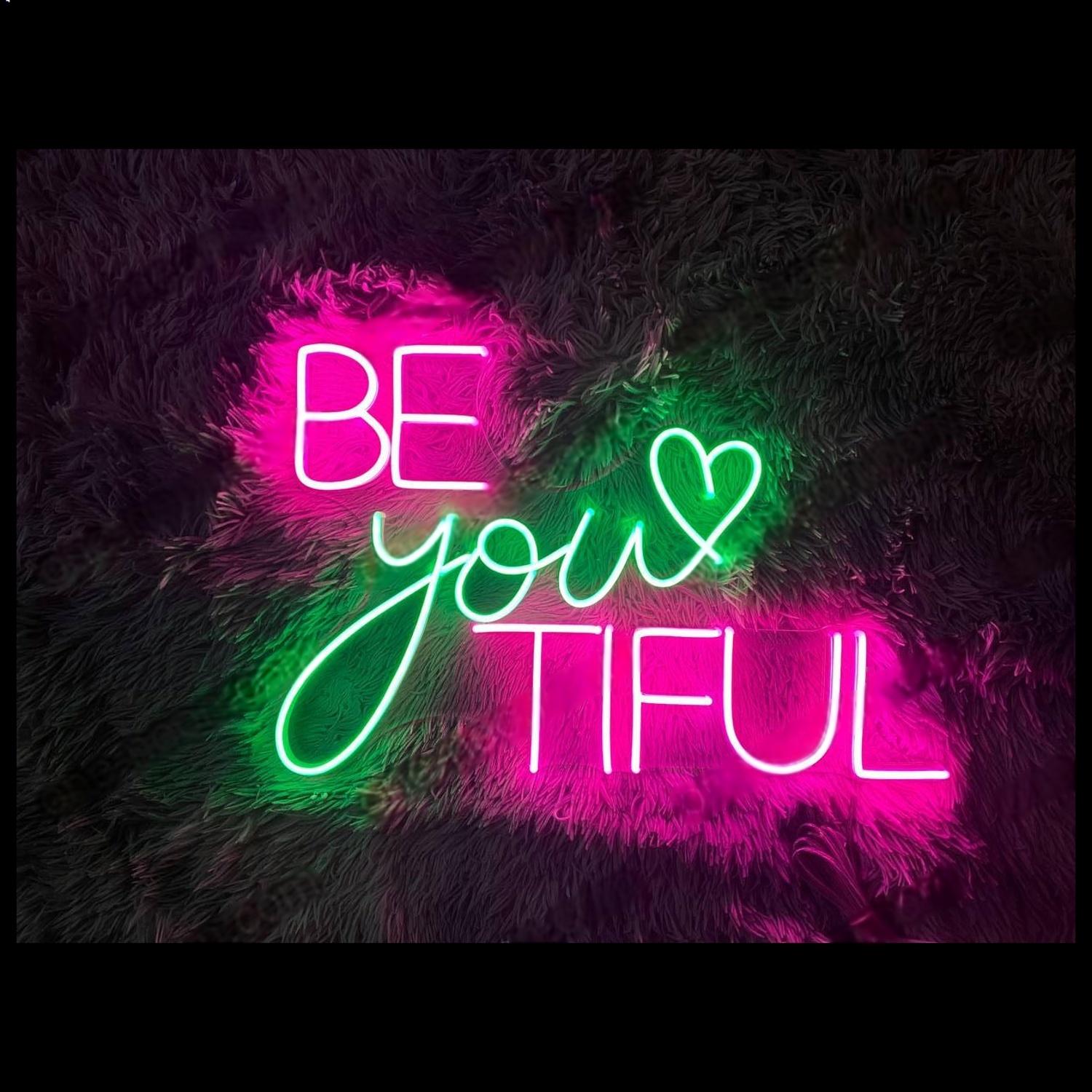 Pink Green Be You Tiful Led Neon Sign For Bedroom Decor | Shineneon