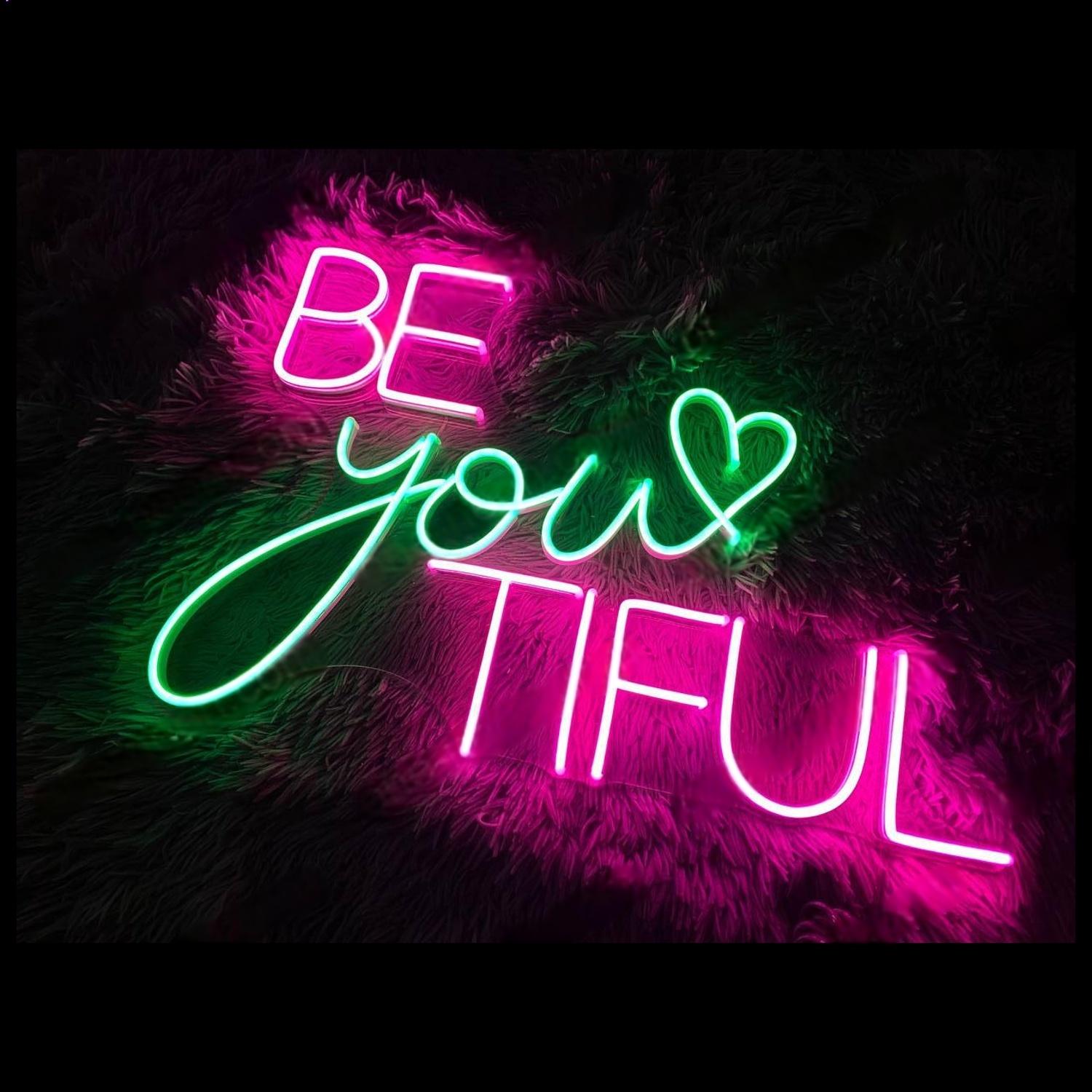 Pink Green Be You Tiful Led Neon Sign For Bedroom Decor | Shineneon