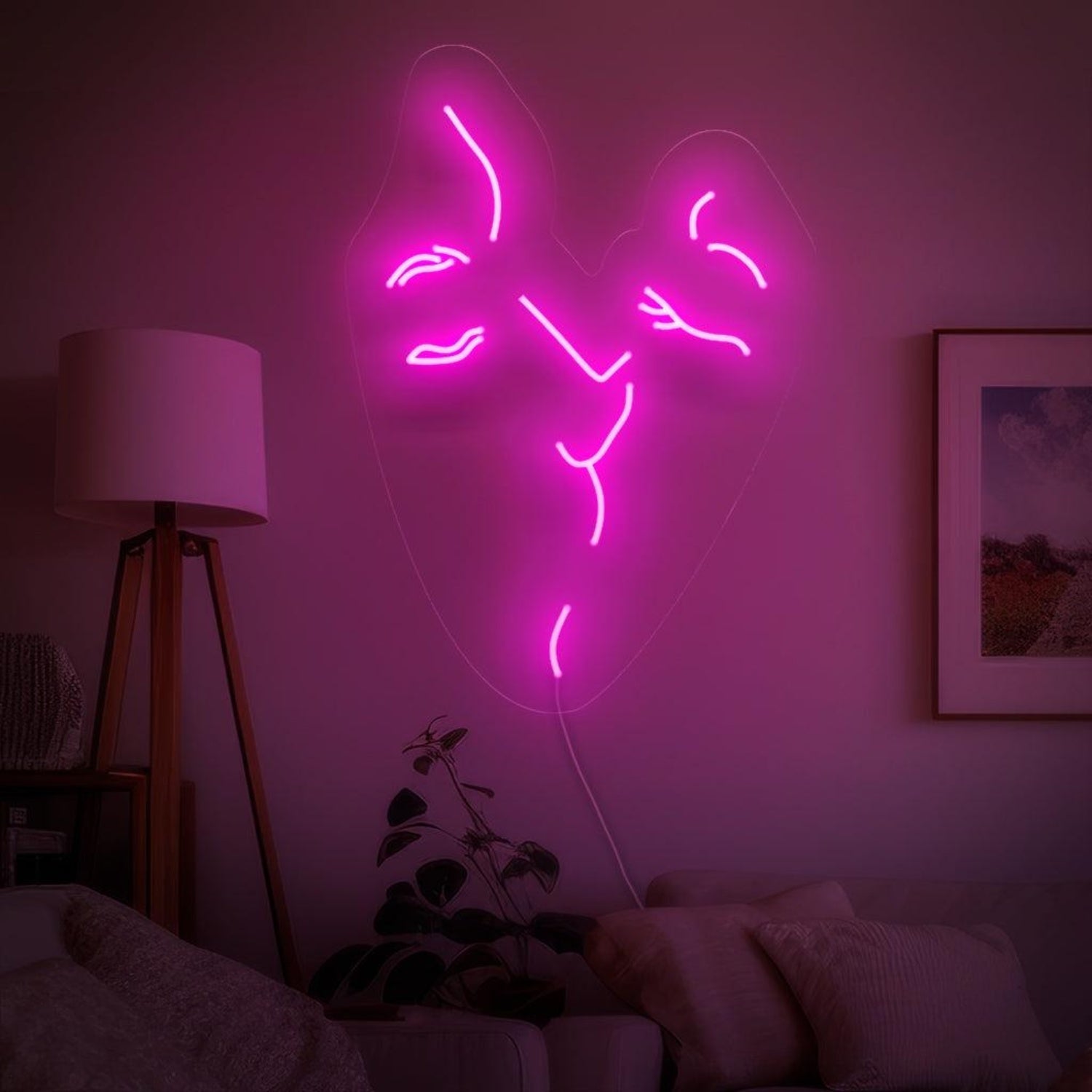 Pink Heart - Shaped Kissing Couple Led Neon Sign For Living Room Wall Decor - Shineneon
