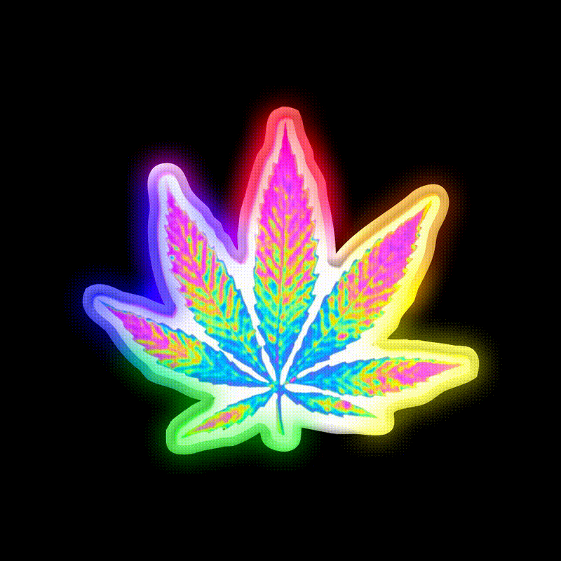 Pink Holographic Hemp Inspired Green Leaf Led Neon Sign Rgb Color - LED neon sign close-up detail