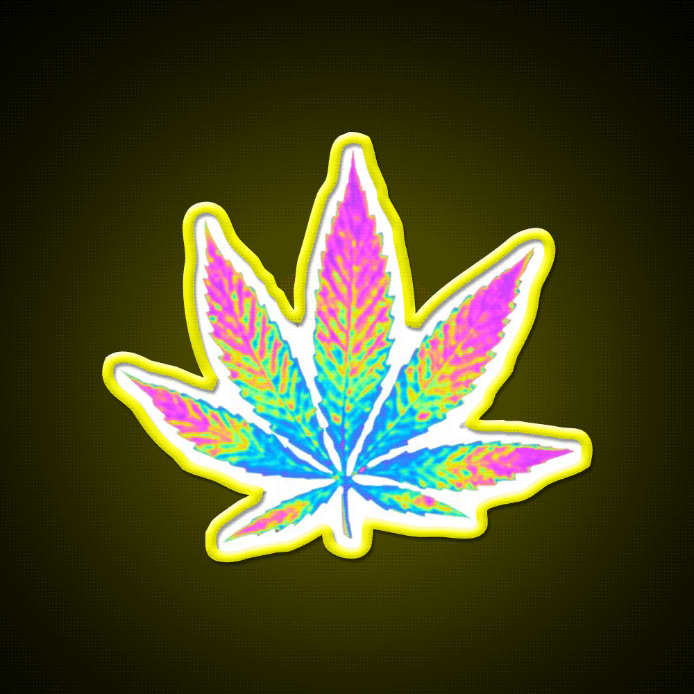 Pink Holographic Hemp Inspired Green Leaf Led Neon Sign Rgb Color - Custom LED neon sign front view