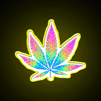Pink Holographic Hemp Inspired Green Leaf Led Neon Sign Rgb Color - Custom LED neon sign front view